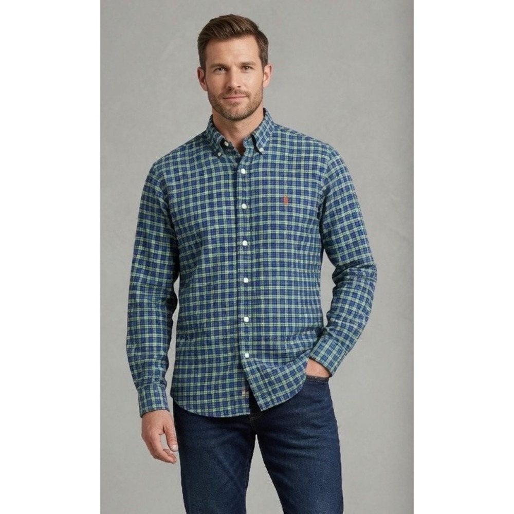 Polo Ralph Lauren Mens XL Blue Green Plaid Button Down Shirt Long Sleeve